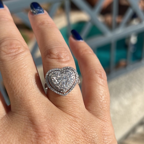 EFFY Pave Diamond Heart Ring in 14k White Gold - Picture 5 of 7